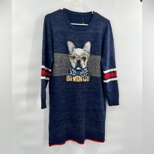 Palster Blue sweater dress with dog Divinus